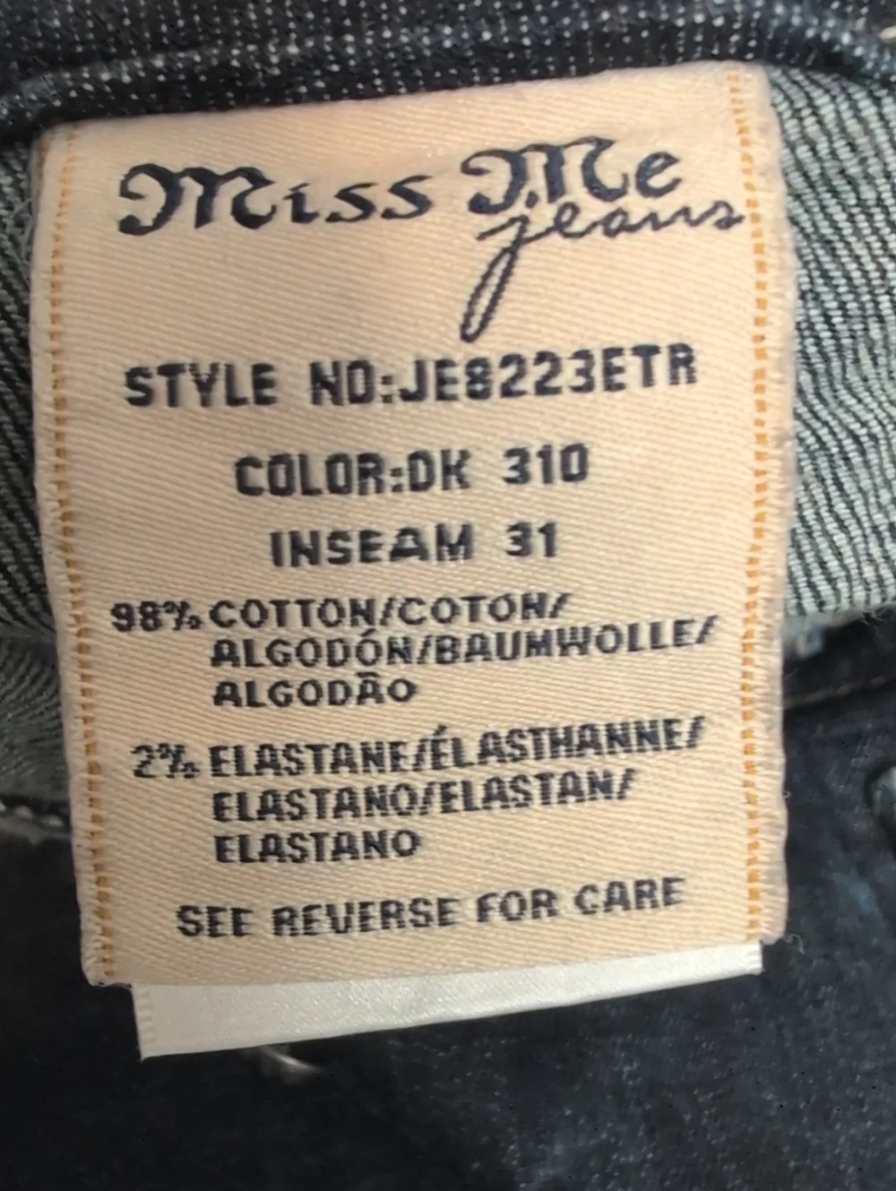 Miss Me Jeans Women’s 34 Easy Straight Dark Wash Rhinestone Embellished Stretch